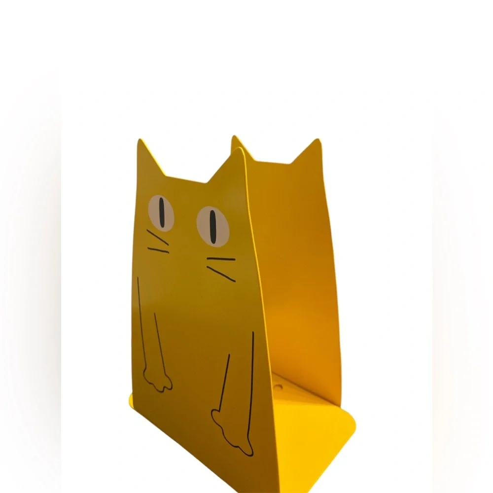 Cat Metal Book Ends Set of Two Heavy Duty Yellow. - Picture 2 of 3